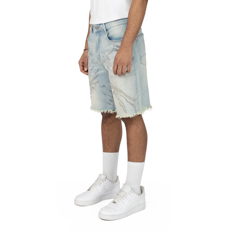Smoke Rise Rhinestone Jean Shorts Lucent Blue