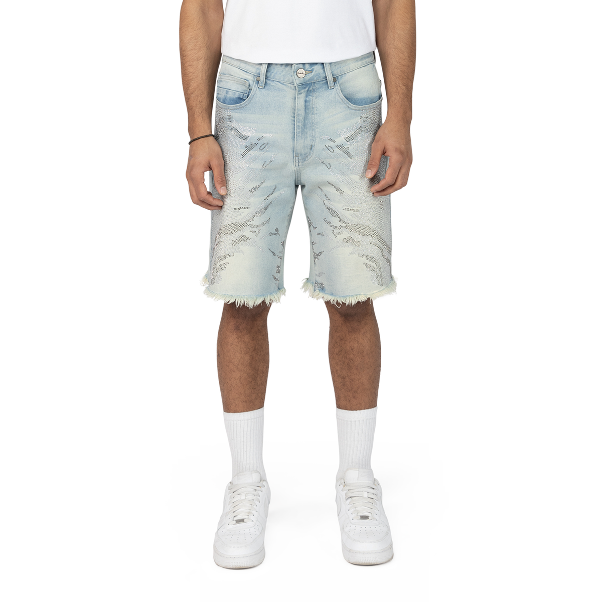 Smoke Rise Rhinestone Jean Shorts Lucent Blue