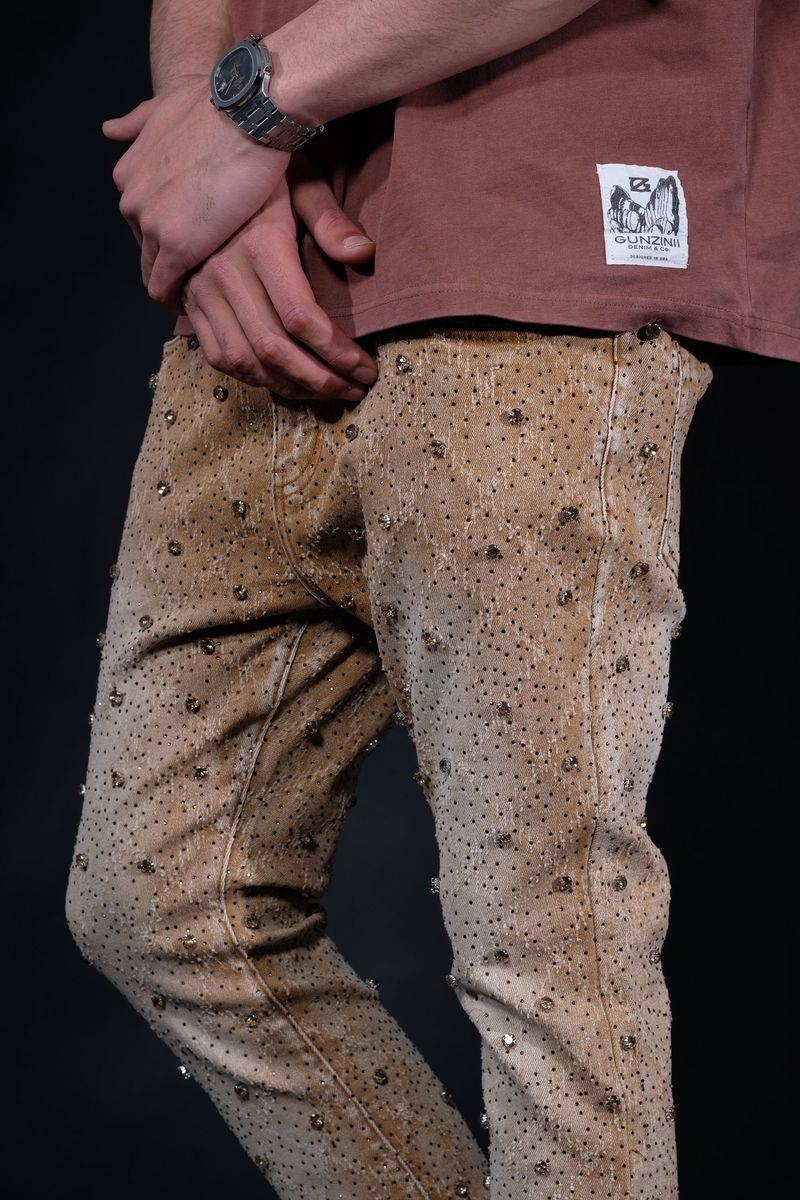 Vicious Denim Men's Stacked Embellished Jeans - brown