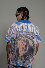 Vicious Denim Knitted Crochet Button Down Short Set – Blue/Pink