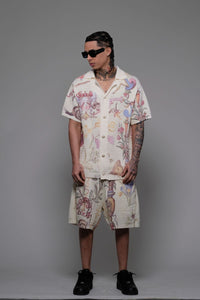 Vicious Denim Knitted Crochet Printed Button Down Set – Cream