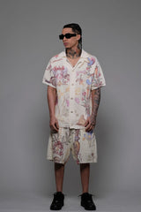 Vicious Denim Knitted Crochet Printed Button Down Set – Cream