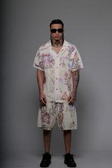 Vicious Denim Knitted Crochet Printed Button Down Set – Cream