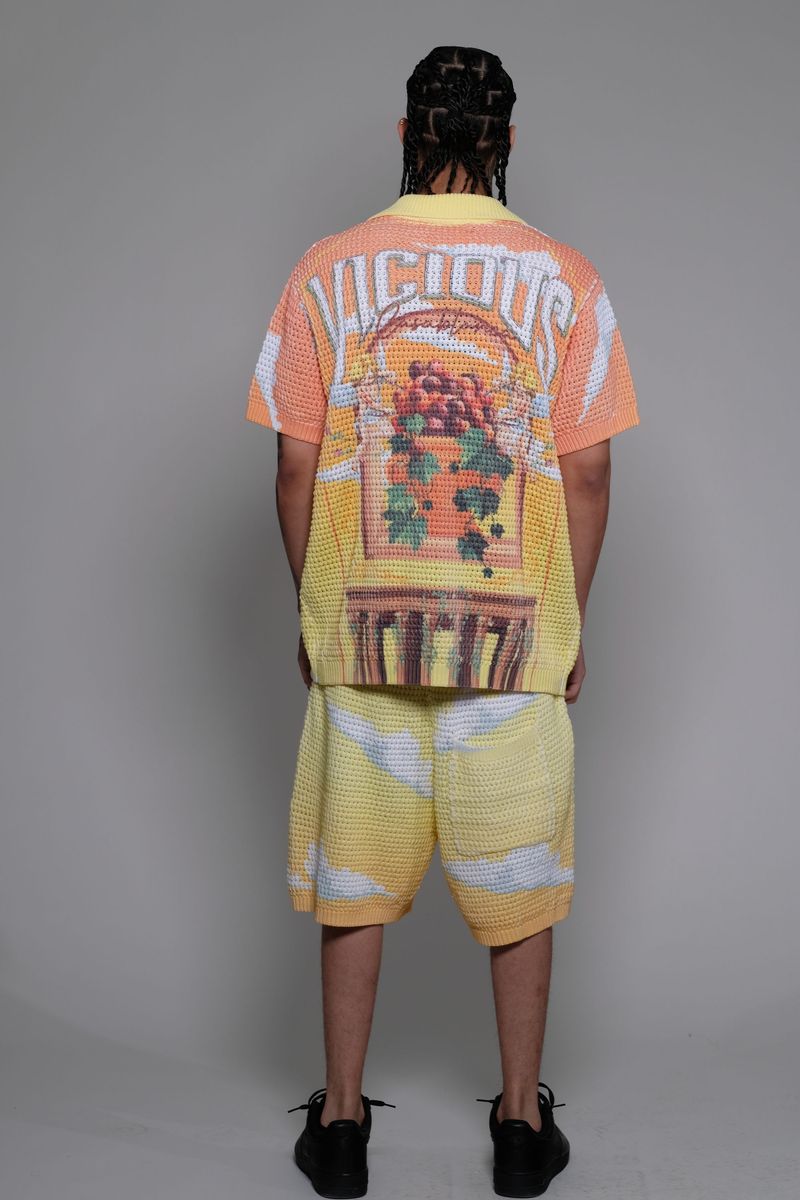 Vicious Denim Knitted Crochet Button Down Set – Yellow