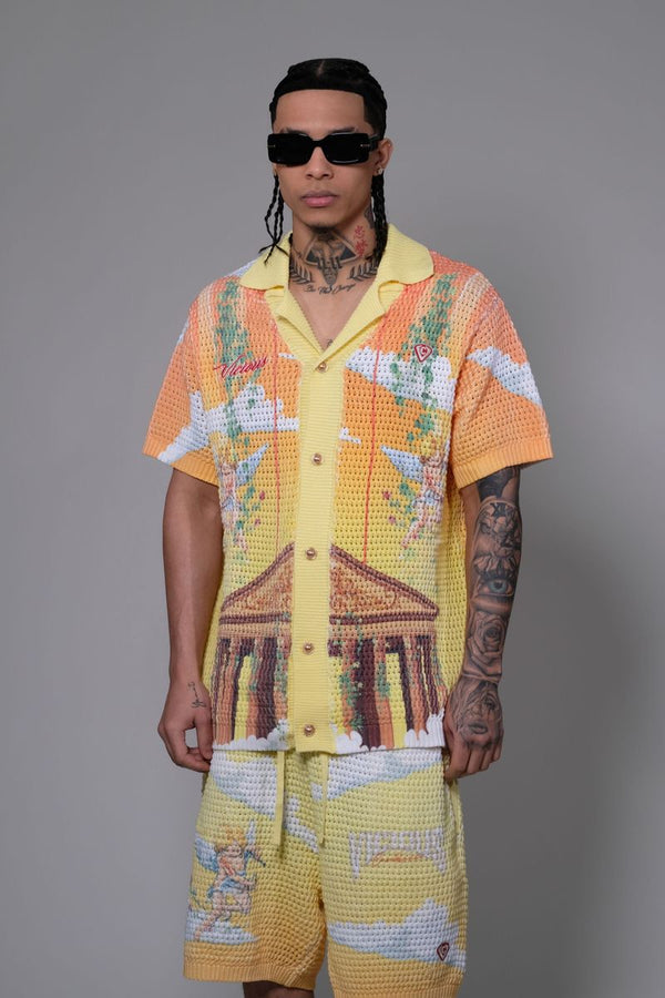 Vicious Denim Knitted Crochet Button Down Set – Yellow