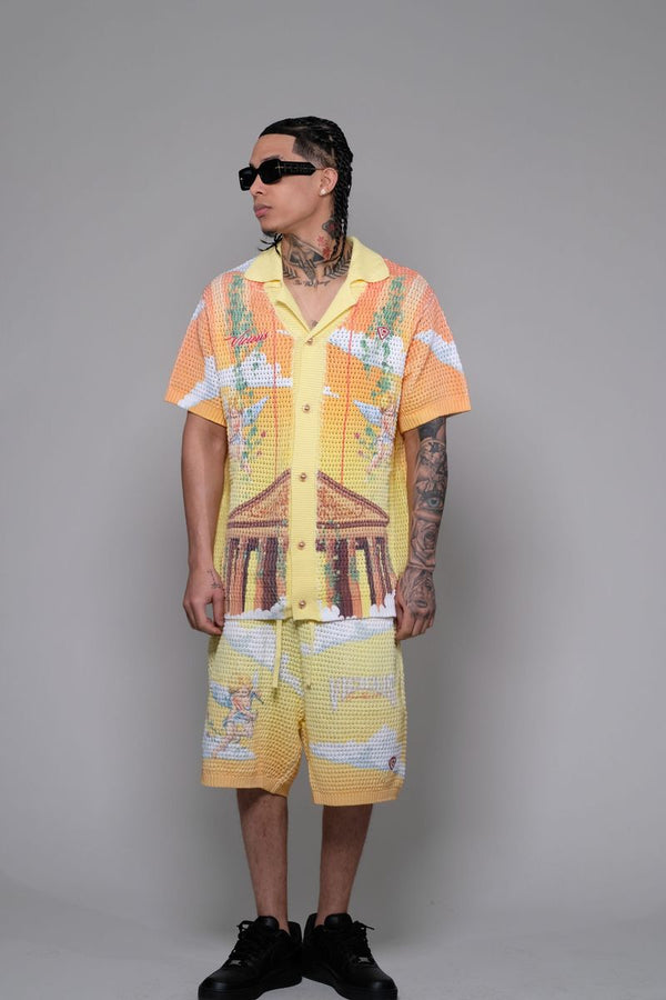 Vicious Denim Knitted Crochet Button Down Set – Yellow