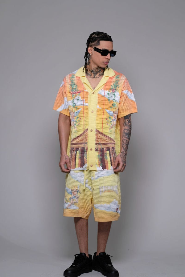 Vicious Denim Knitted Crochet Button Down Set – Yellow