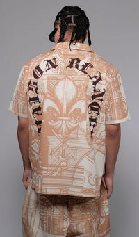 Civilized Tribal Print Button Down Short Set (Tan)