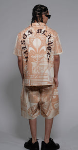 Civilized Tribal Print Button Down Short Set (Tan)