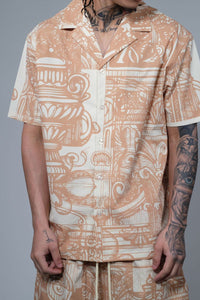 Civilized Tribal Print Button Down Short Set (Tan)