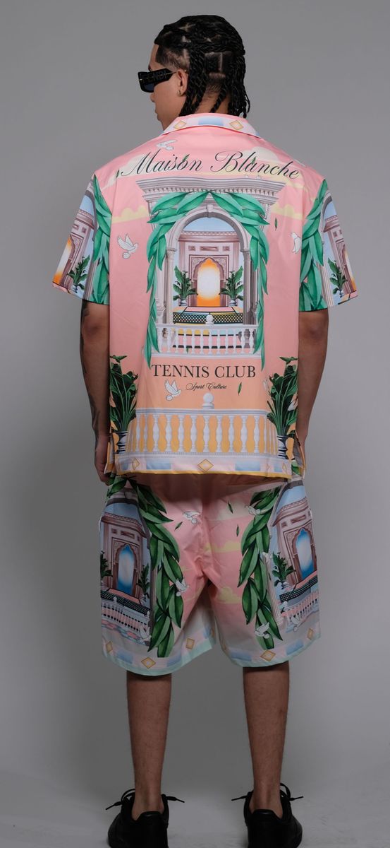 Civilized Men's Maison Blanche Tennis Club Button Down Short Set (Pink)