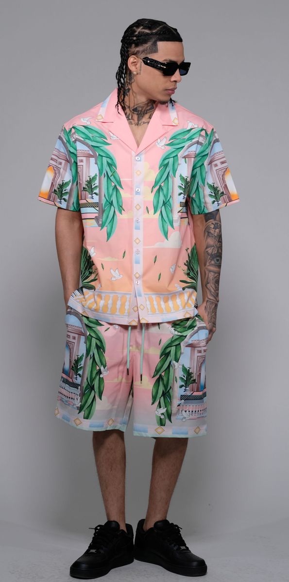 Civilized Men's Maison Blanche Tennis Club Button Down Short Set (Pink)