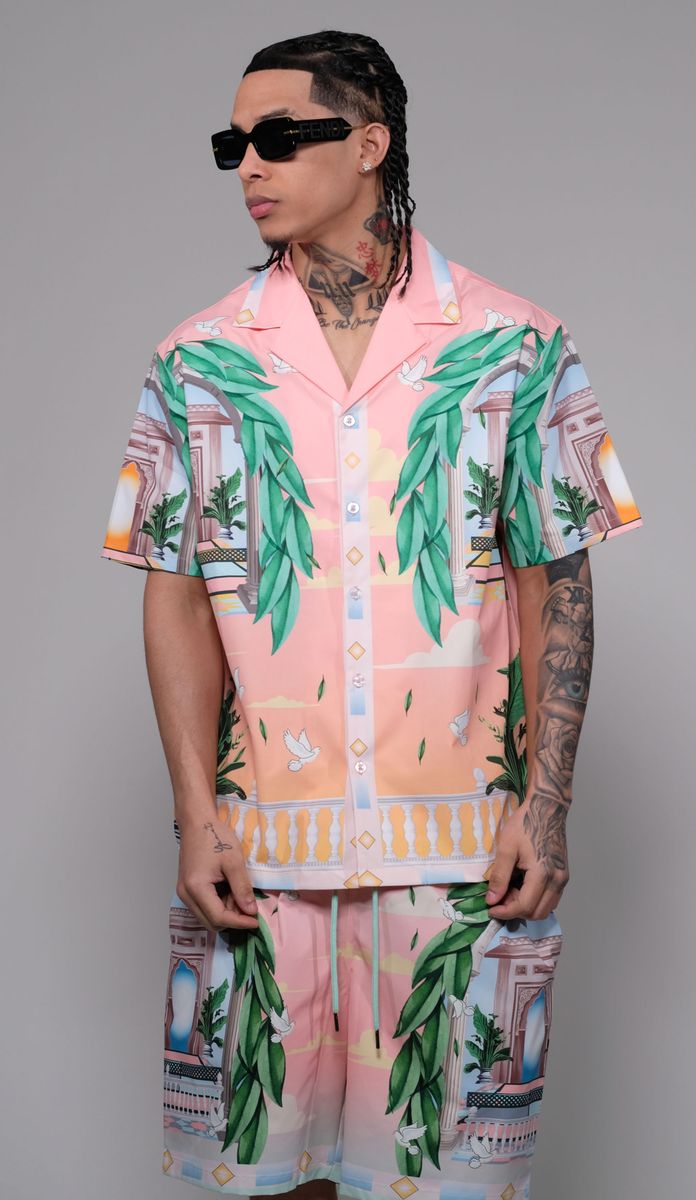 Civilized Men's Maison Blanche Tennis Club Button Down Short Set (Pink)