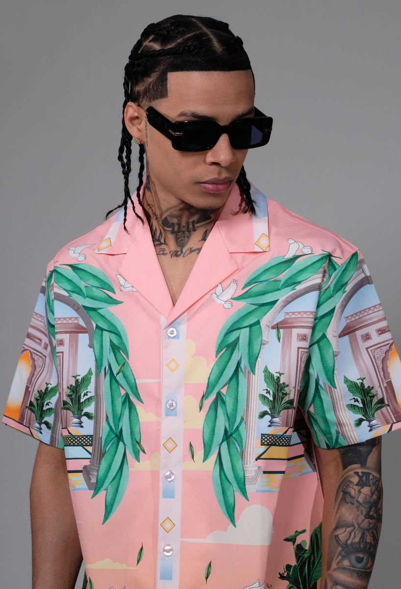 Civilized Men's Maison Blanche Tennis Club Button Down Short Set (Pink)