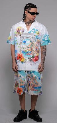 Civilized Men's Bon Voyage Button Down Short Set (White)