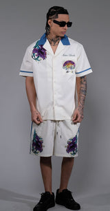 Civilized Men's Sunset Garden Button Down Short Set (Khaki)