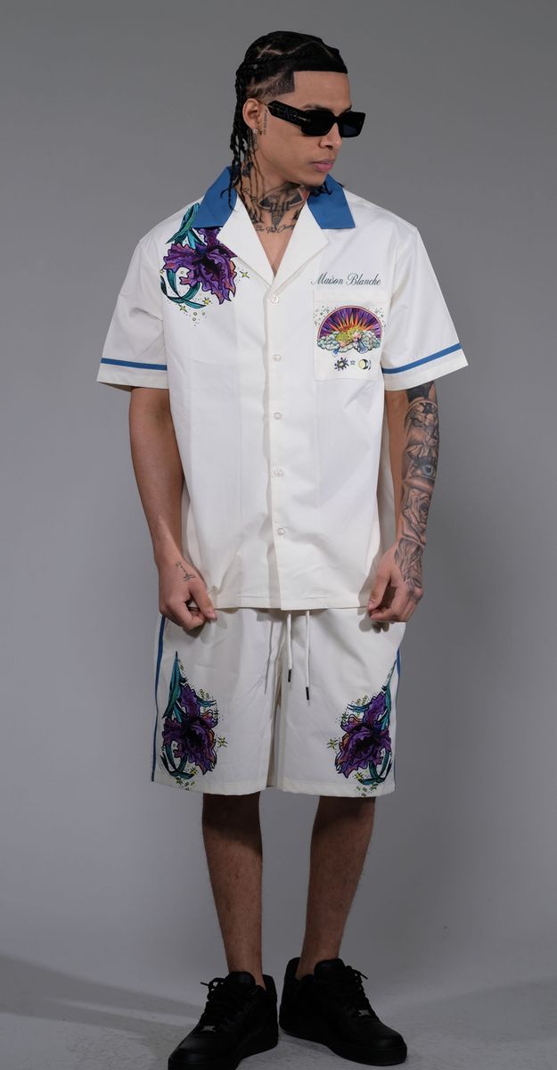 Civilized Men's Sunset Garden Button Down Short Set (Khaki)