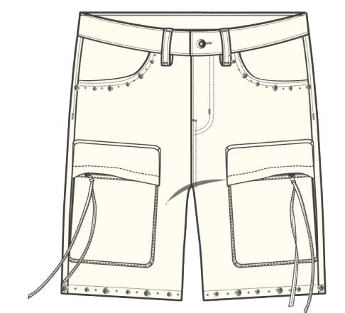 Roku studio studs twill cargo short Cream