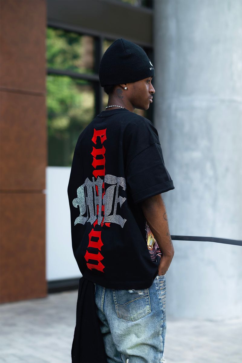 Mixed Emotion Octopus Rhinestone Tee Black