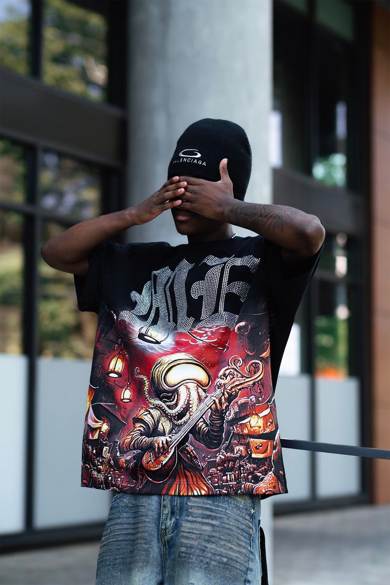 Mixed Emotion Octopus Rhinestone Tee Black