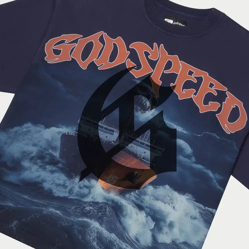 Godspeed Sea Sick T-shirt Navy Blue