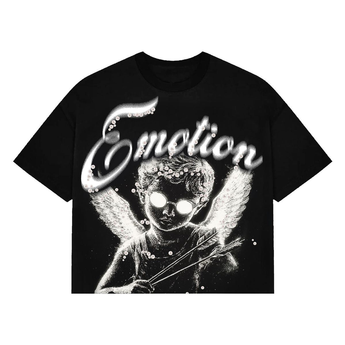 Mixed Emotion Pearl Cropped Tee Black