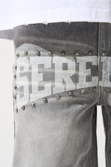 Serenede Atelier Denim Shorts Vintage Grey Stud Logo Print