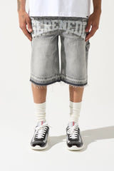 Serenede Atelier Denim Shorts Vintage Grey Stud Logo Print