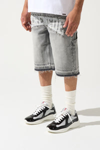 Serenede Atelier Denim Shorts Vintage Grey Stud Logo Print