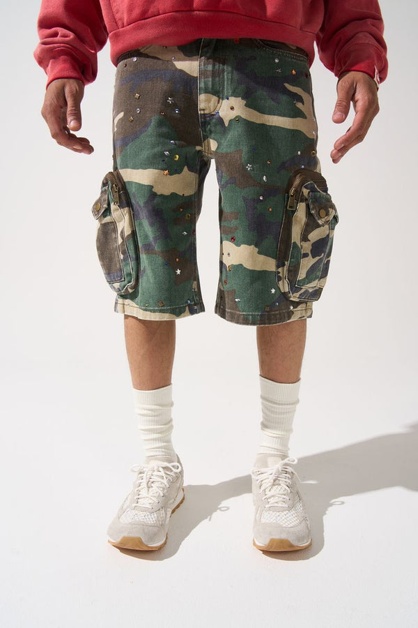 Serenede Cache Denim Shorts Camo Gem Stones