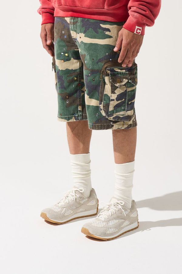 Serenede Cache Denim Shorts Camo Gem Stones