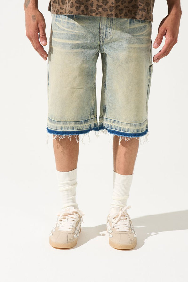 Serenede Terra Denim Shorts Vintage Earth Yellow Raw Edge