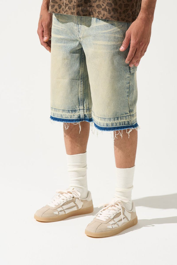 Serenede Terra Denim Shorts Vintage Earth Yellow Raw Edge