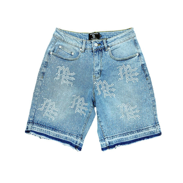 Mixed Emotion 'ME' Rhinestone Blue Denim Shorts