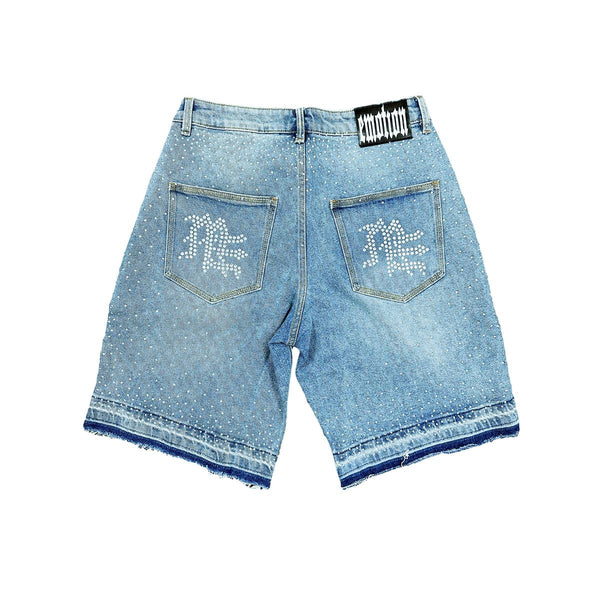 Mixed Emotion 'ME' Rhinestone Blue Denim Shorts