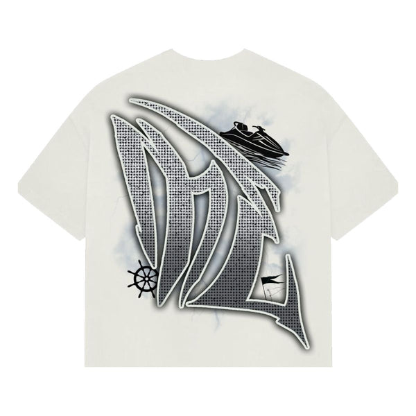 Mixed Emotion 'Jetski' Rhinestone Tee Off White