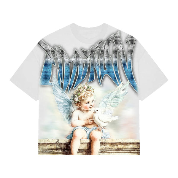 Mixed Emotion 'Dove' Rhinestone Tee White