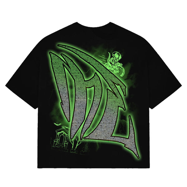 Mixed Emotion 'Goblin' Rhinestone Tee Black / Green
