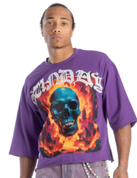 Kindred Men's Rhinestone Blue Flame Skull Cropped Tee – Purple