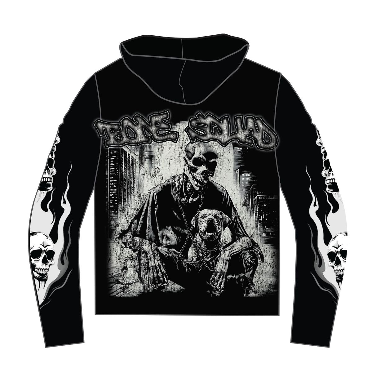 Majestik Men's Tapestry Bone Squad Skull Hoodie Black