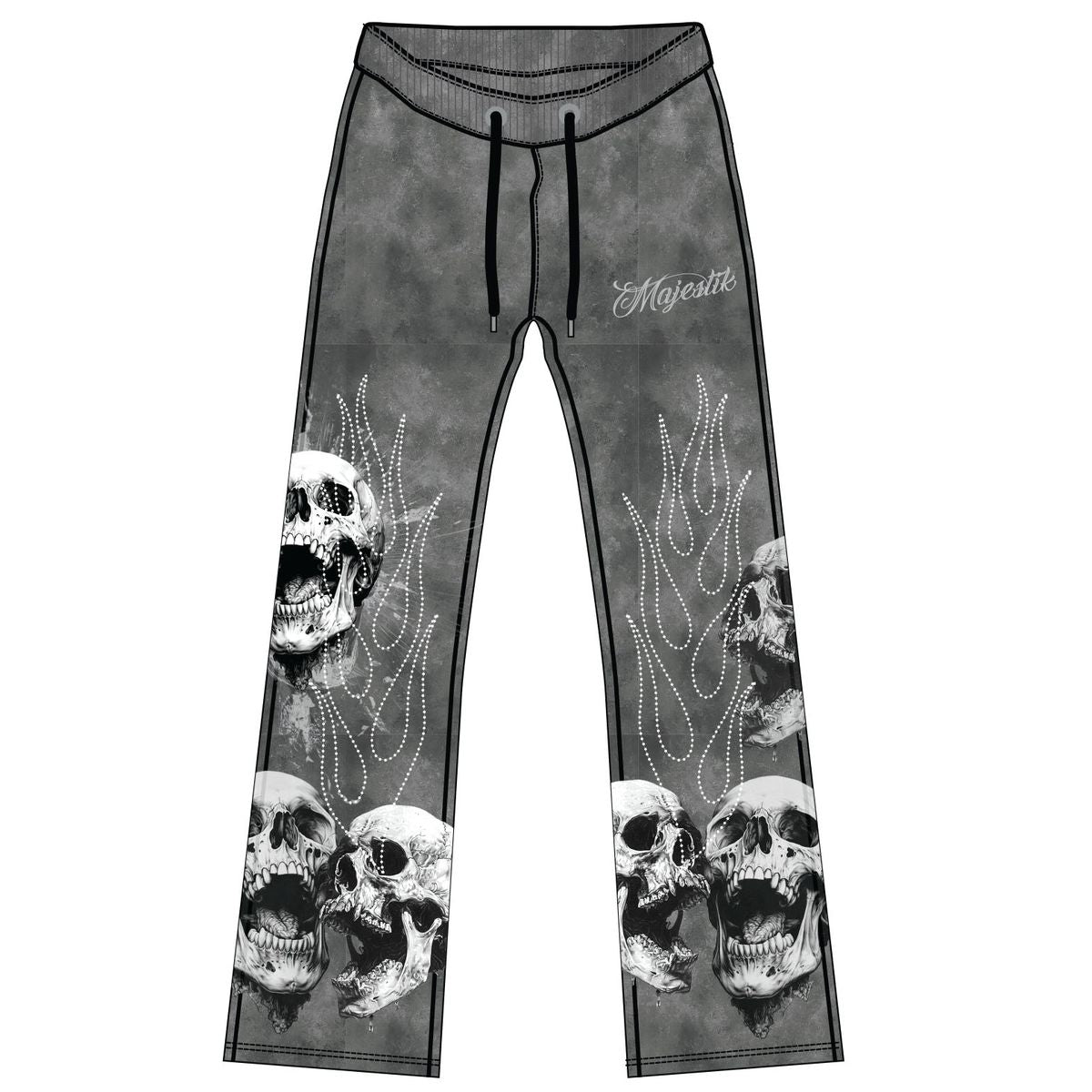 Majestik Men's Rhinestone Tapestry Skull Jogger Set Grey