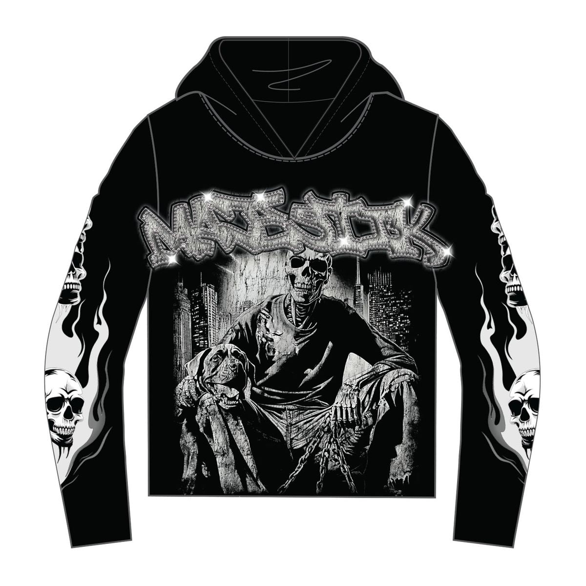 Majestik Men's Tapestry Bone Squad Skull Hoodie Black