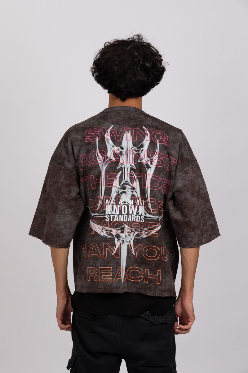 AKS Keep Swinging Cropped Tee Black Wash