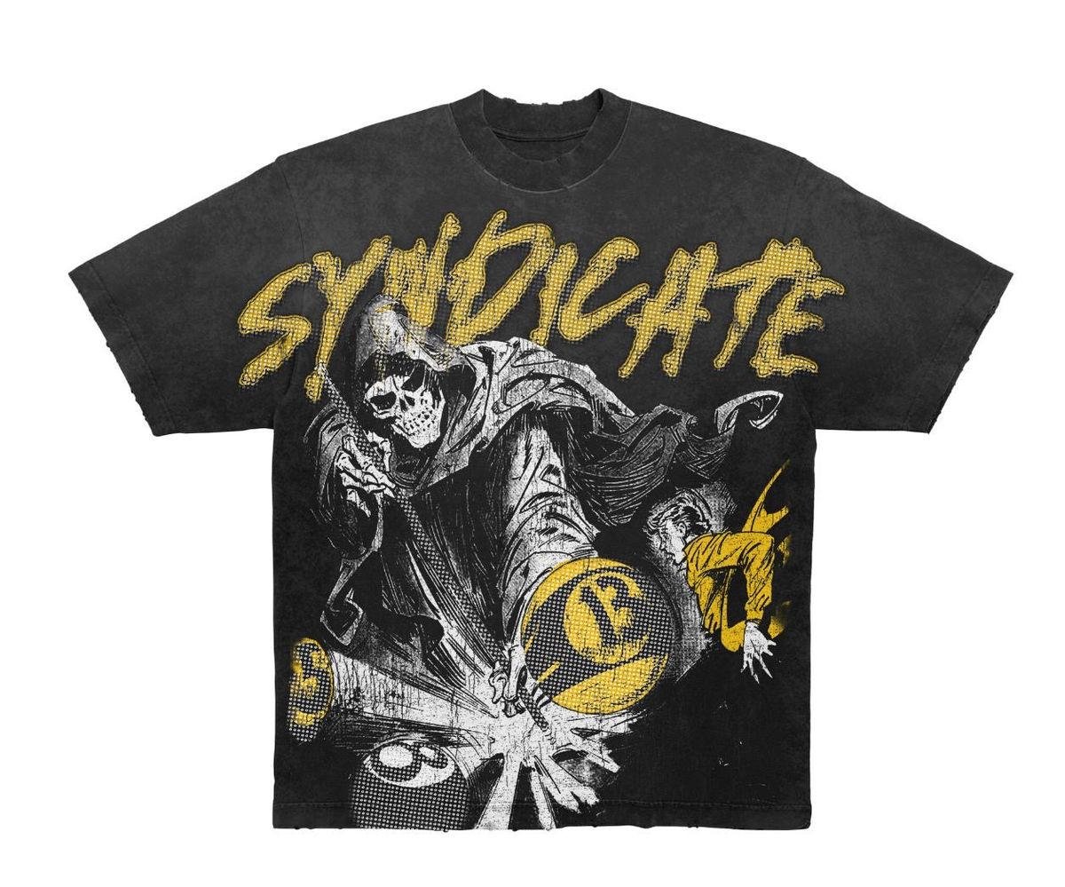 Syndicate Men’s Rhinestone 8 Ball Grim Reaper Tee Black/ Yellow wash