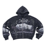 Syndicate Men’s Fallen Statue Rhinestone Zip up Hoodie Black wash