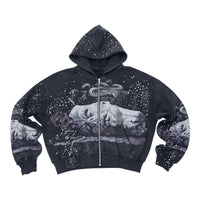 Syndicate Men’s Fallen Statue Rhinestone Zip up Hoodie Black wash