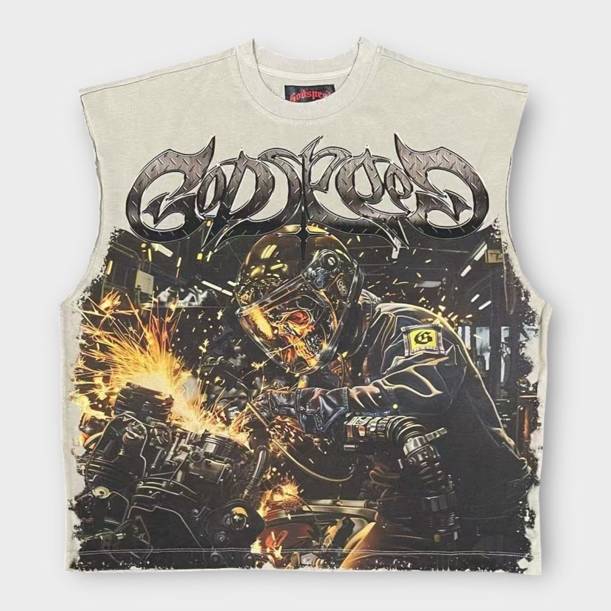 Godspeed Steel Sharpens Steel Sleeveless Tee Slate Grey