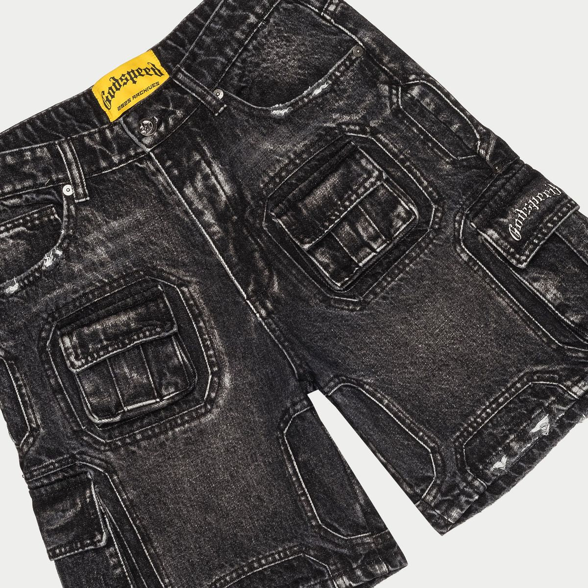 Godspeed Octagon Cargo Denim Shorts Black