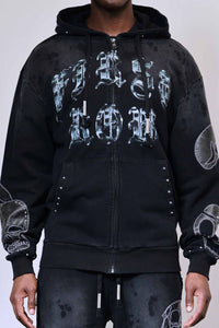 First Row Wake Up And Be Fierce Applique Stacked Jogger Set black