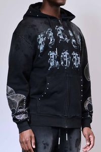 First Row Wake Up And Be Fierce Applique Stacked Jogger Set black